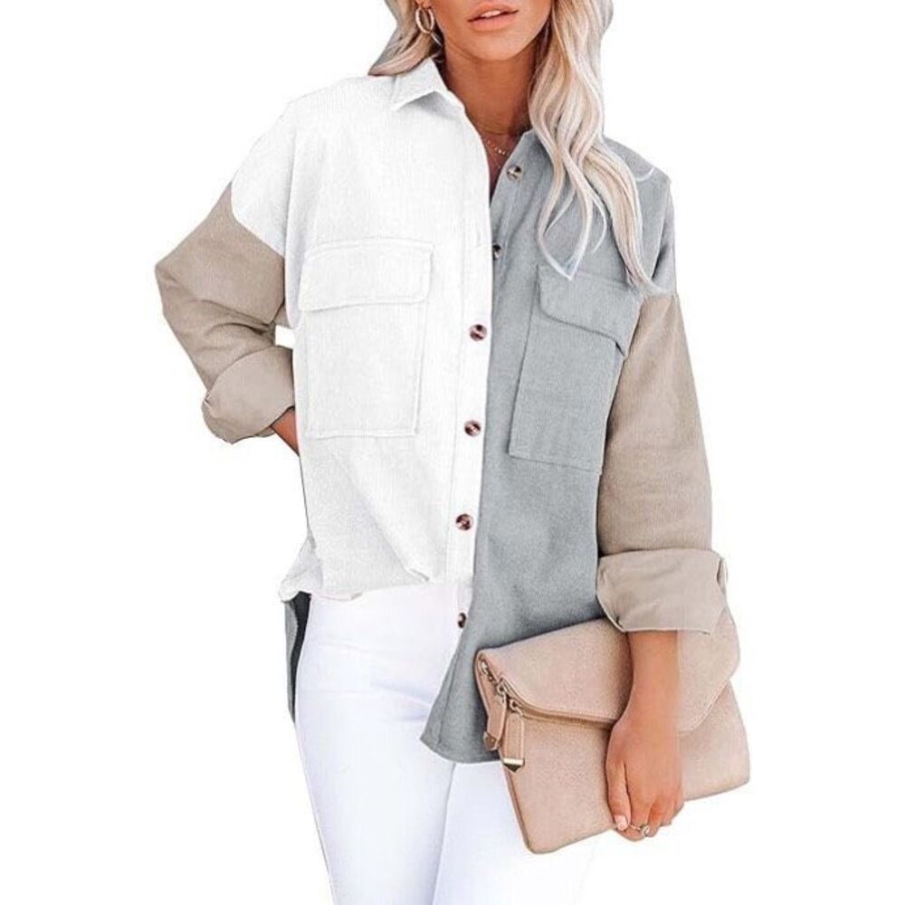 Shein Colorblock corduroy Shacket button down small